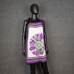 "RARE FIND" Vintage Julia, Floral Halter Dress W/Vibrant Purple,‎ Green Colors